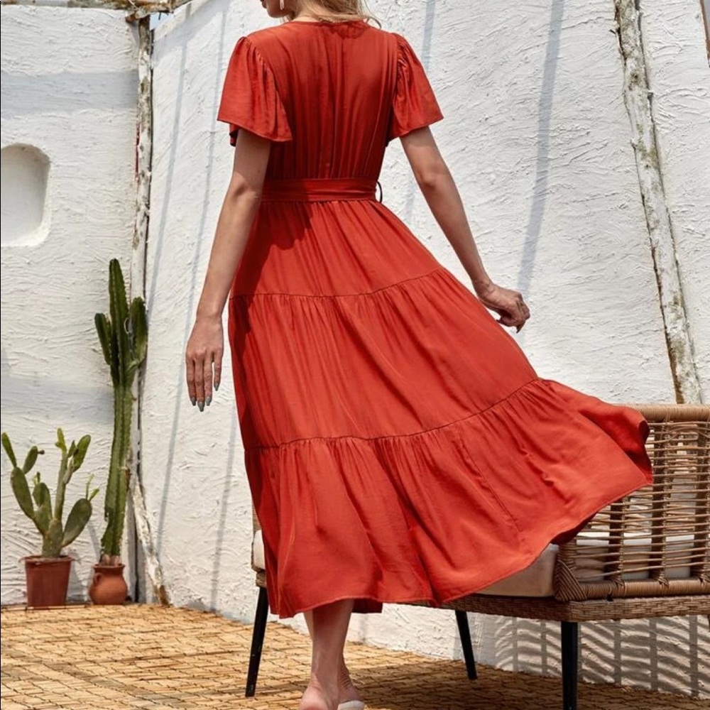 Boho surplice belted A line dress - Picture 12 of 15